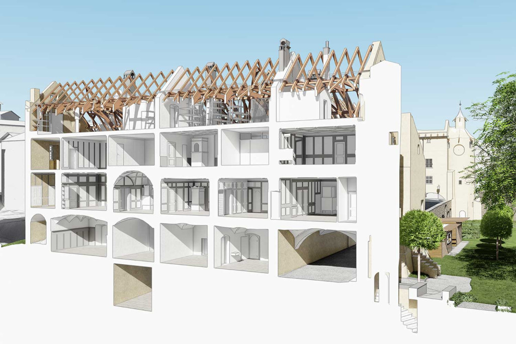 Schloss Haldenstein in Graubünden, 3D-Schnitt, HMQ AG