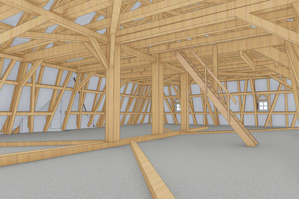 St. Gallen, Regierungsgebäude, 3D-Dachstock aus Gebäudeaufnahme, HMQ AG