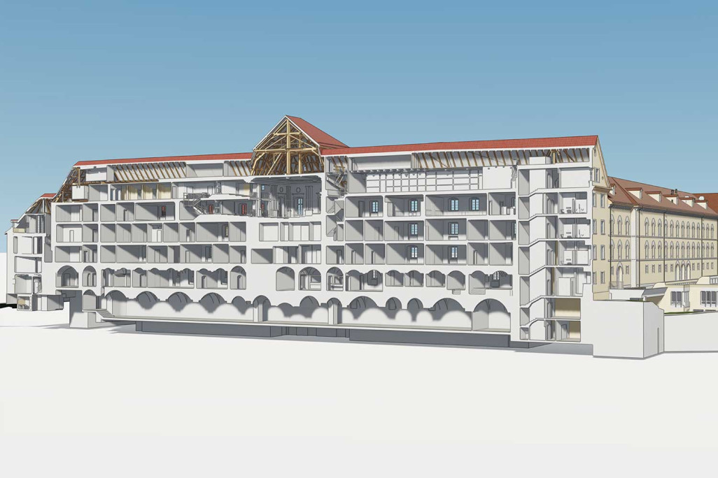 St. Gallen, Regierungsgebäude, 3D-Längsschnitt aus Gebäudeaufnahme, HMQ AG
