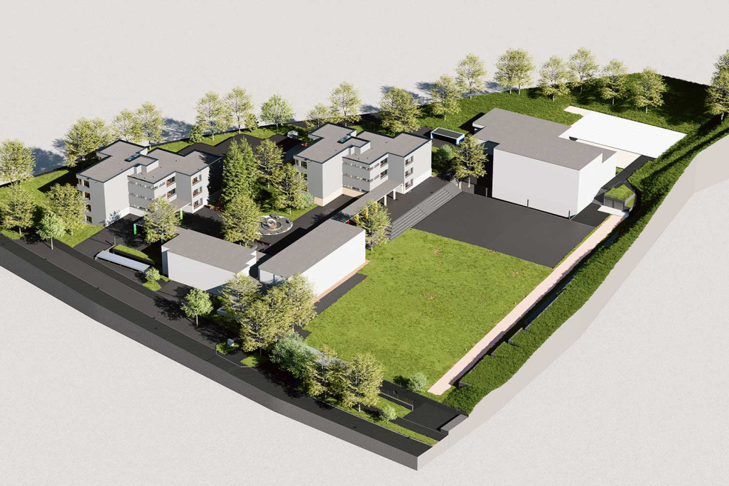 Dietikon ZH, Schulanlage Luberzen, 3D-Modell aus Gebäudeaufnahme, HMQ AG