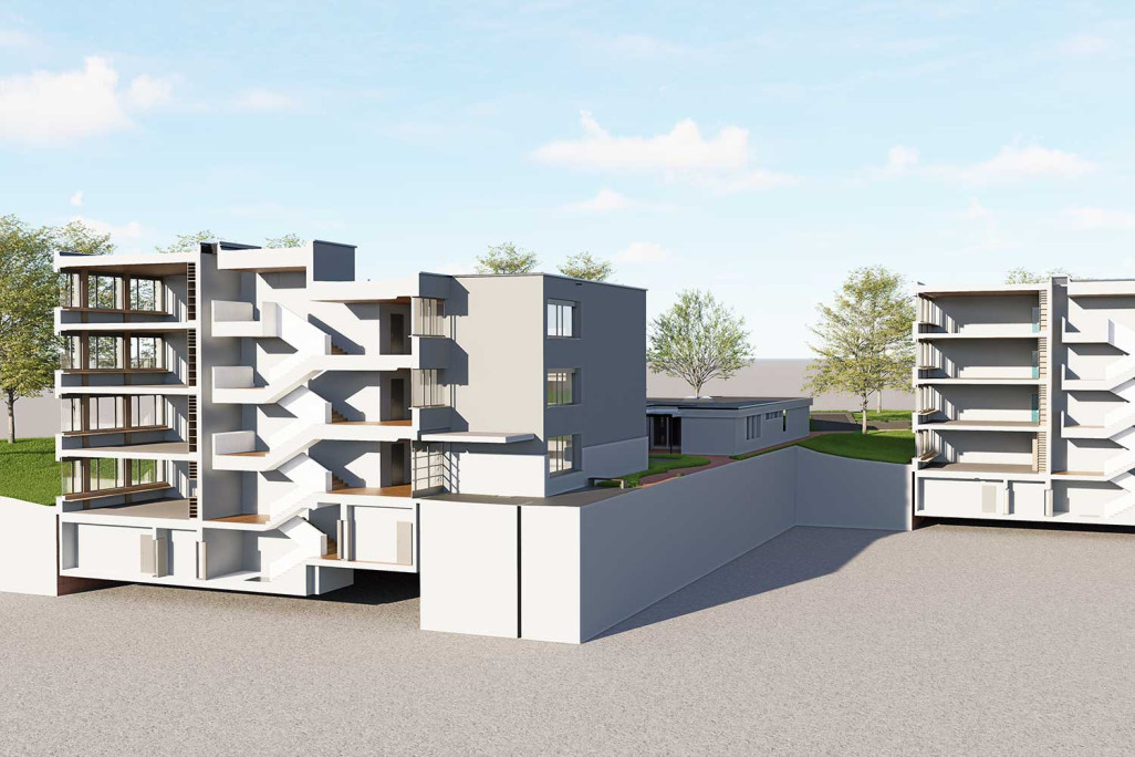 Dietikon ZH, Schulanlage Luberzen, 3D-Querschnitt aus Gebäudeaufnahme, HMQ AG