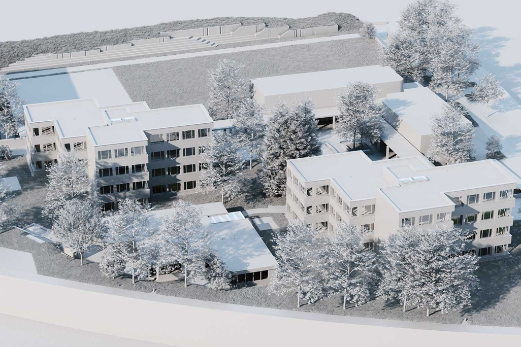 Dietikon ZH, Schulanlage Luberzen, 3D-Weissmodell aus Gebäudeaufnahme, HMQ AG