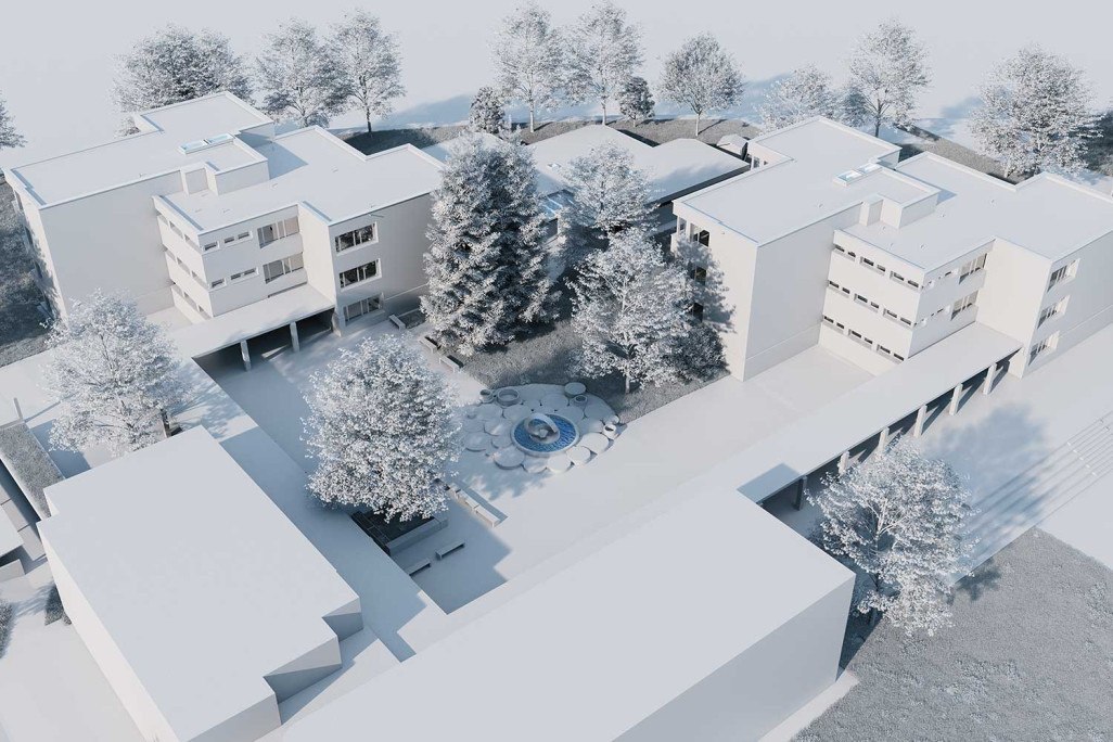 Dietikon ZH, Schulanlage Luberzen, 3D-Weissmodell aus Gebäudevermessung, HMQ AG