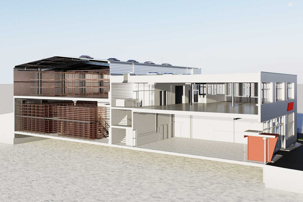 Bussigny VD, Lagerhalle Gebäudevermessung 3D-Schnitt ArchiCAD, HMQ AG
