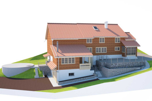 3D-Modell Bauernhaus mit Scheune, HMQ AG