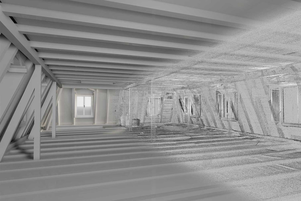 Zürich, 3D-Modellierung Dachkonstruktion aus Punktwolke, HMQ AG