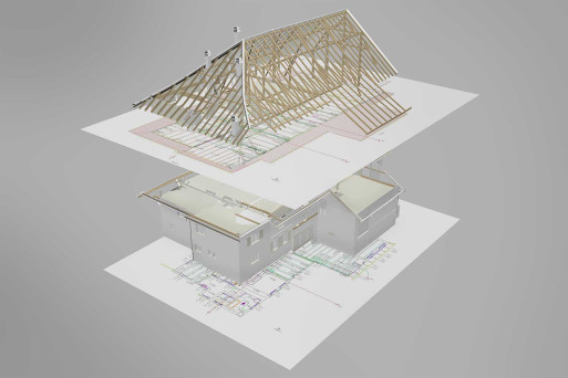 Oberglatt ZH, Bauernhaus mit Scheune, 2D-Pläne aus 3D-Modell, HMQ AG