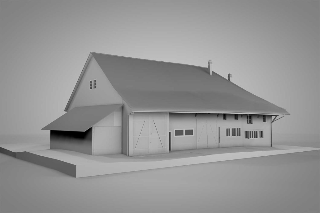 Bauernhaus mit Scheune, 3D-Modell, HMQ AG