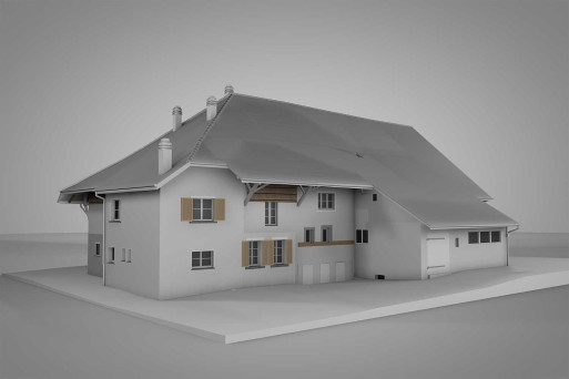 Oberglatt ZH, Bauernhaus mit Scheune, 3D-Modell, HMQ AG