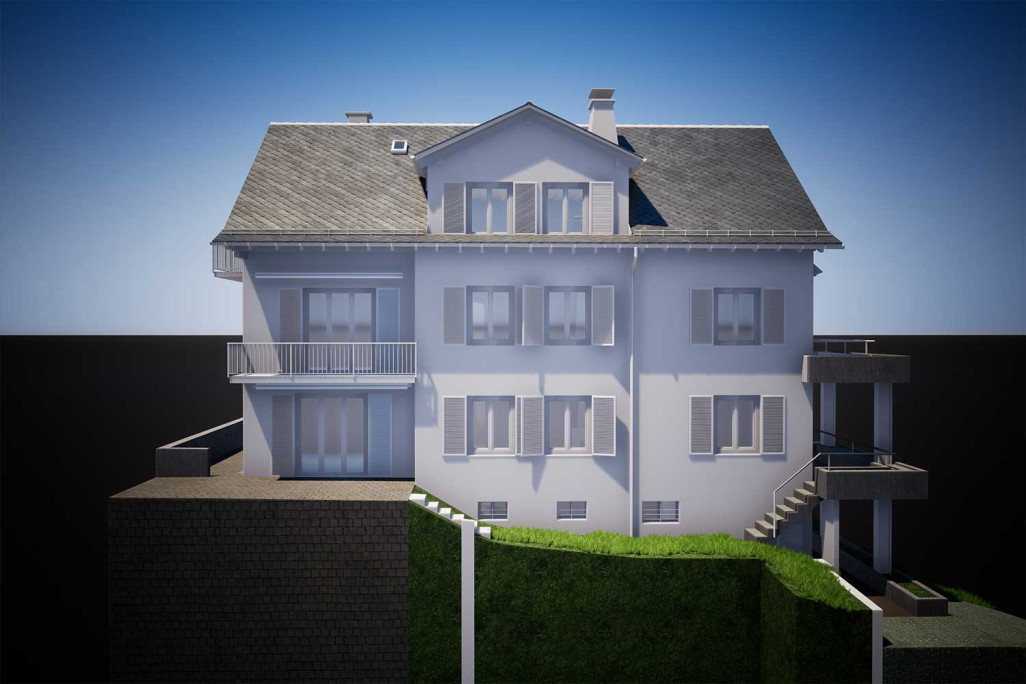 3D-Modell von einem Mehrfamilienhaus in Kilchberg, HMQ AG