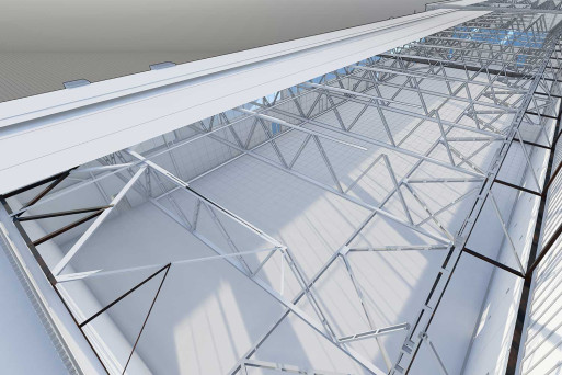 3D-Modellierung, Stahlkonstruktion Hangar, HMQ AG