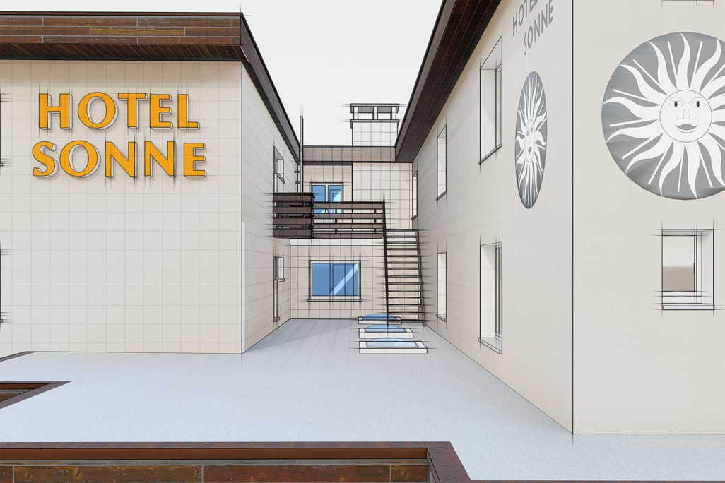 3D-Modell, Hotel Sonne in St. Moritz, HMQ AG