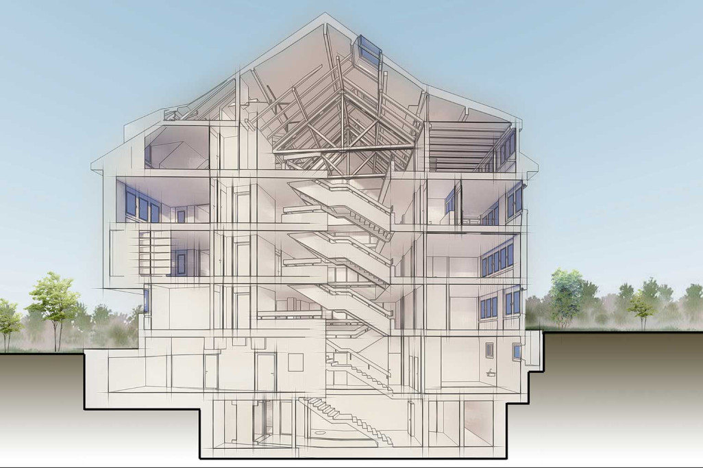Thusis Rathaus, 3D-Schnitt aus 3D-CAD-Modell, HMQ AG