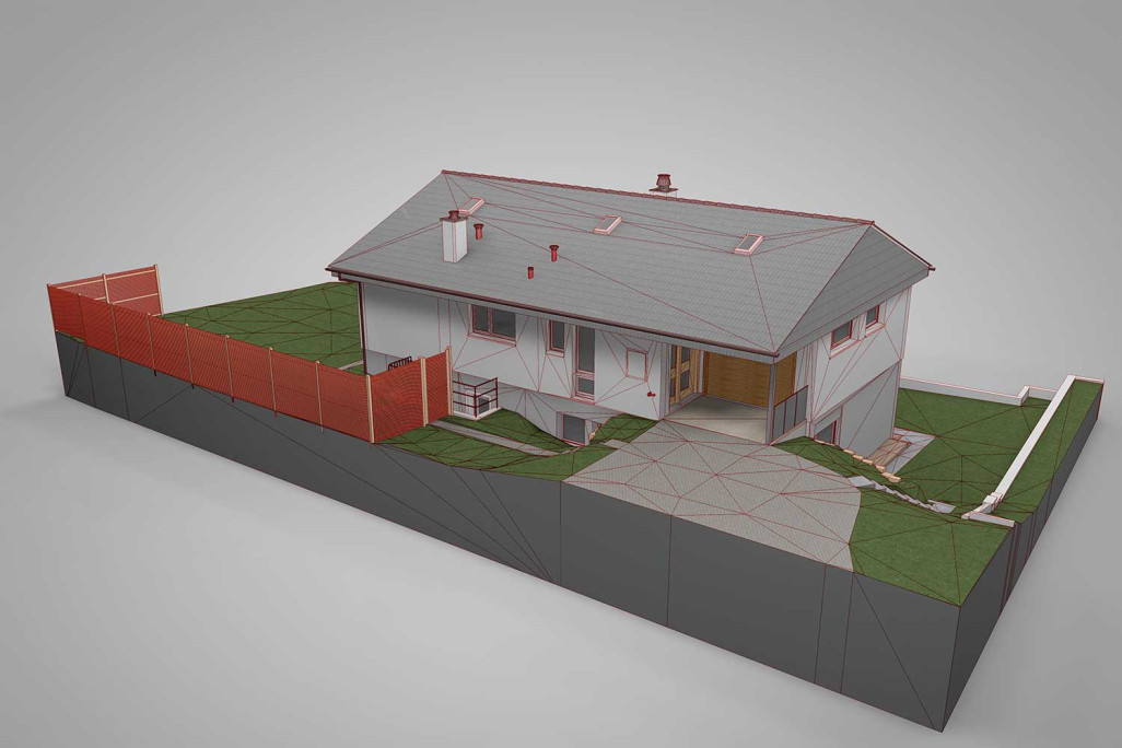3D-CAD-Modell, Gebäude mit Umgebung, HMQ AG