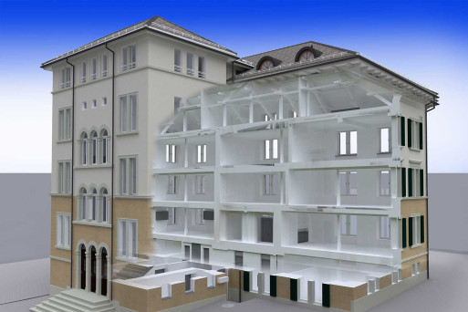3D-Modell mit 3D-Schnitt, Gebäudeaufnahme, HMQ AG