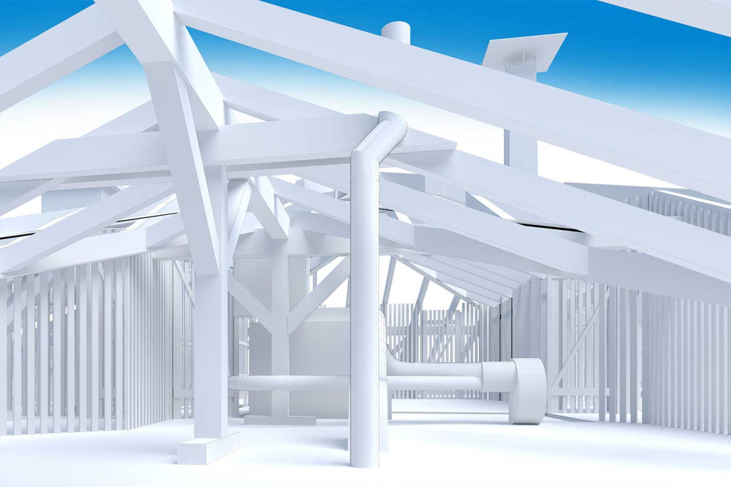 3D-Modellierung in CAD von einem Dachgeschoss, HMQ AG