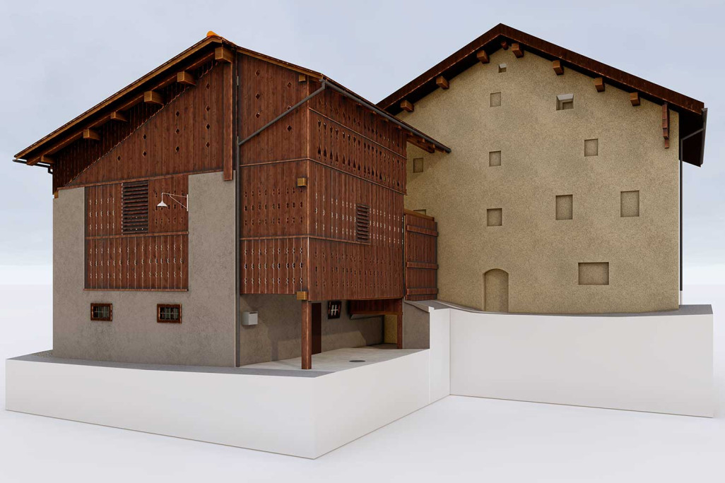 3D-CAD-Modell, Stall in Graubünden, Gebäudeaufnahme, HMQ AG
