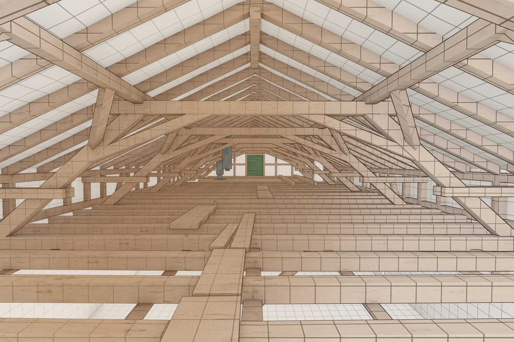 Werkstattgebäude, 3D-Modellierung Dachkonstruktion, HMQ AG