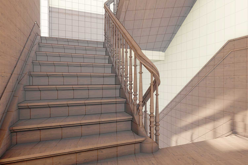 Zürich, 3D-CAD-Modellierung Treppenhaus mit Textur, HMQ AG
